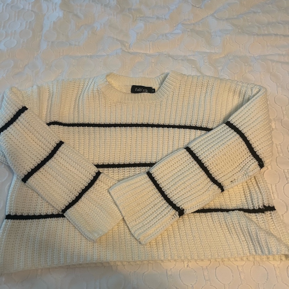 Fab'rik Ivory Knit Sweater with Black Stripes